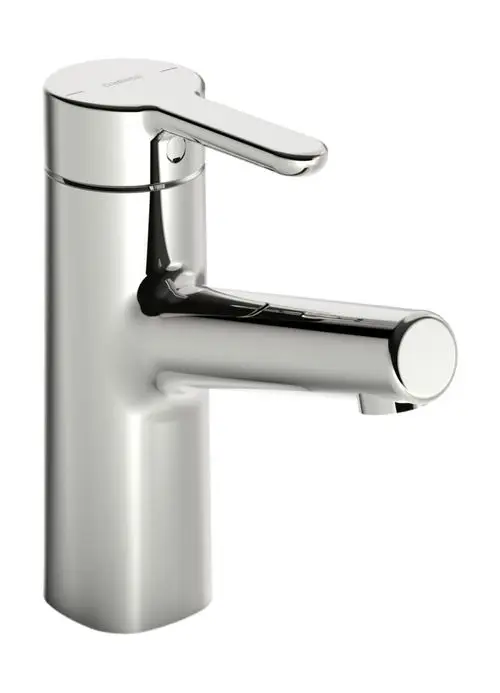 Einhebelmischer in Chrom-Optik von HANSA mit geradem Auslauf und einer Handhabung durch einen seitlich angebrachten Hebel.